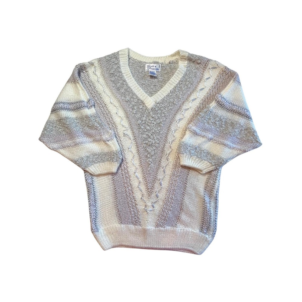 Vintage 80s Sweater Plus 20 Soft‎ Knit Embellished Pearls Granny Retro Whimsical
